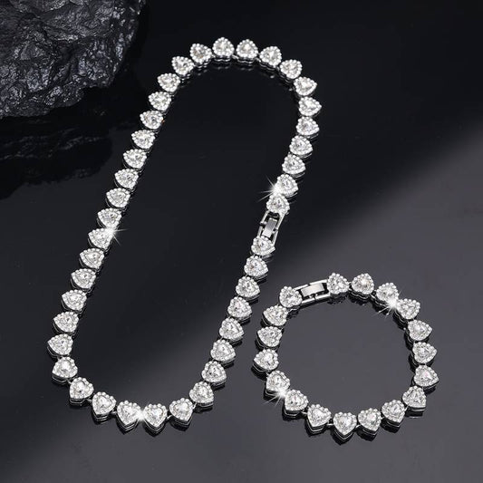2pcs Set Heart Shaped Cuban Chain Necklace Set for &,Hip Hop Style Choker Set,Luxurious Jewelry Set for Valentine's Day Gifts, Birthday,Everyday & Party Wear, for Teenager