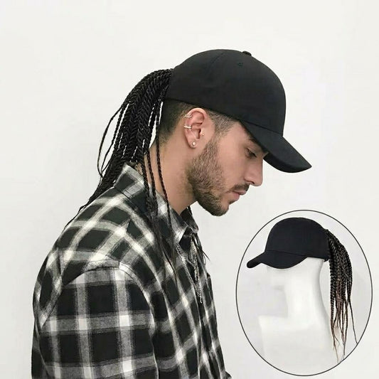 Hip-Hop Punk Baseball Cap with Braided Dreadlock Wig Adjustable Snapback High-Temperature Fiber Black Brown 35.05cm 44.96cm for Motorcycle Style Urban Fashion