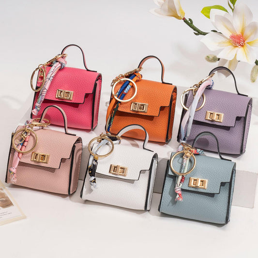 Mini Square Bag Pendant Keychain - High Quality Leather with Colorful Strap, Cute Car Keychain & Bag Charm Accessory